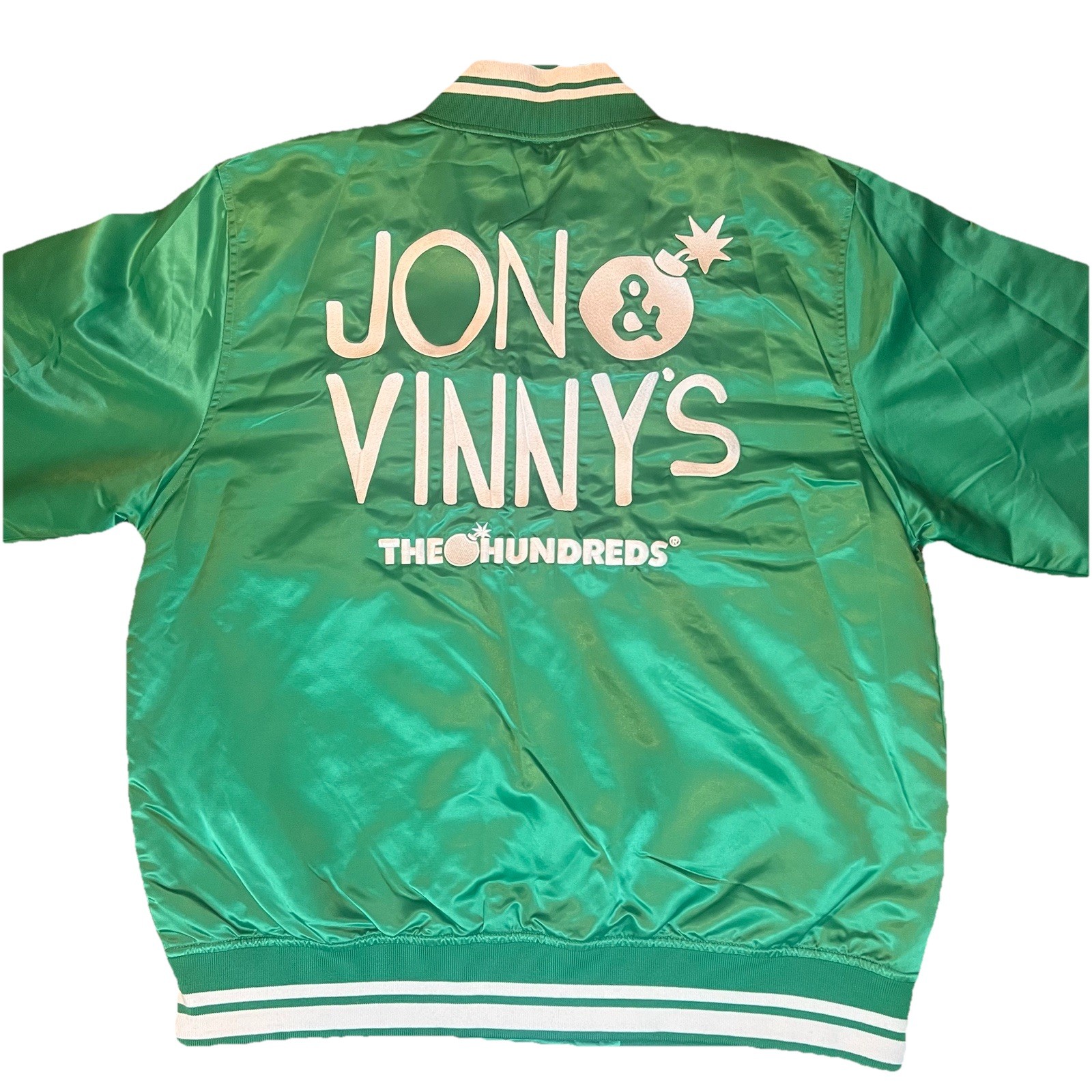 Jon & Vinny’s The Hundreds Collab Green Satin Bomber Jacket NWT $160 Retail Rare image 2