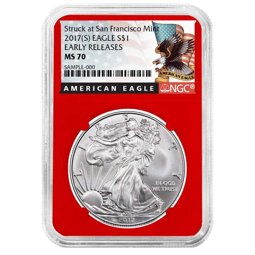 2017 (S) $1 1-oz American Silver Eagle NGC MS70 Black ER Label Red Core