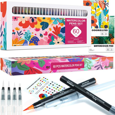 60 Watercolor Pens Set Includes 52 Vivid Colors, Real Brush Tips Paint Markers S