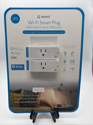 2-PACK ATOMI Wi-Fi SMART PLUG WORKS W/ALEXA, GOOGLE ASSISTANT - NEW.