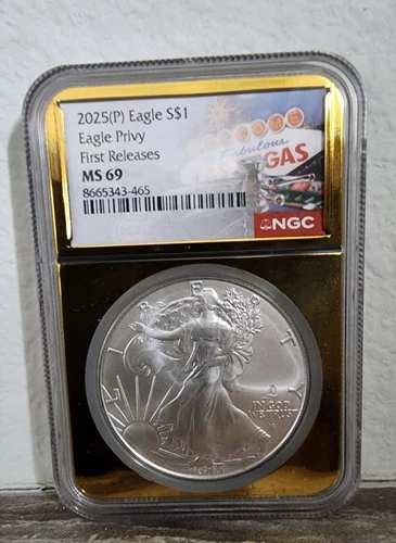 2025(P) American Silver Eagle $1 – Eagle Privy – NGC MS69 First Releases Las Veg