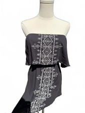 Y2K Billabong Strapless Embroidered Asymmetrical Knit Dress Black Gray Regular M