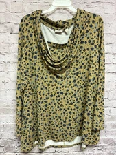 LOGO Lori Goldstein Women’s Long Sleeve Scoop Neckline Brown Dots Sz XL
