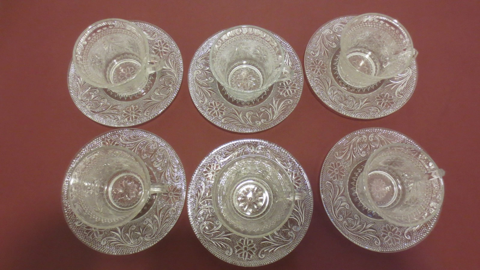 Vintage Indiana Depression glass  clear Tiara pattern cup and saucer sets 6 sets