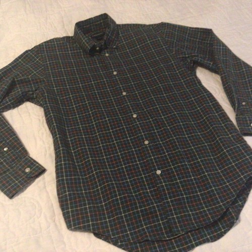 Lands End Mens Shirt Size 15-33 Button Up Long Sleeve Green Plaid - Picture 3 of 4