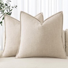 Set of 2 Beige Pillow Covers 24X24 Inch Rustic Linen Square Decorative Throw Pil