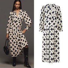 RIXO Anthropologie Women Analise Printed Crepe Pleated Midi Shirt Dress 2 Petite
