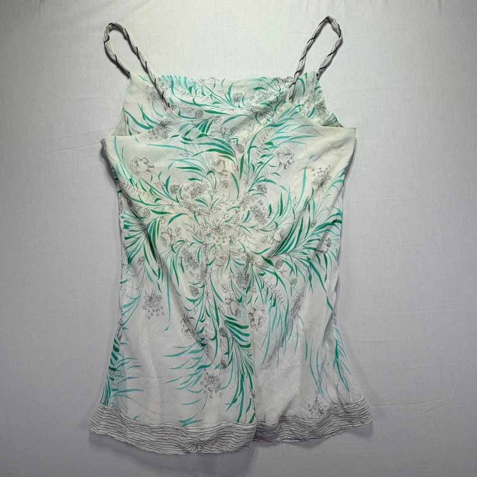 Top Camisola Oscar de la Renta Etiqueta Rosa Mezcla Seda Verde Estampado Floral Talla M Foto 4 de 4