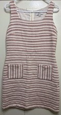 Ann Taylor Loft Pink White Striped Square Neck Sleeveless A-Line Pocket Dress 10