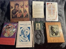 Lot Of 9 Religious items. Prayer Cards, Wall Plaque, Rosary Ring...