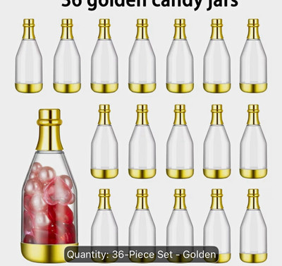 36 Clear/Gold Plastic Candy Jars, Portable Party Birthday Favor Containers
