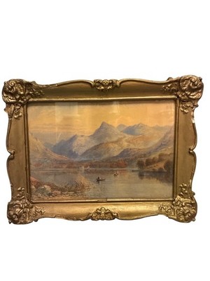Antique 1854 Philip Mitchell Landscape Watercolor With Ornate Gold Gilt Frame