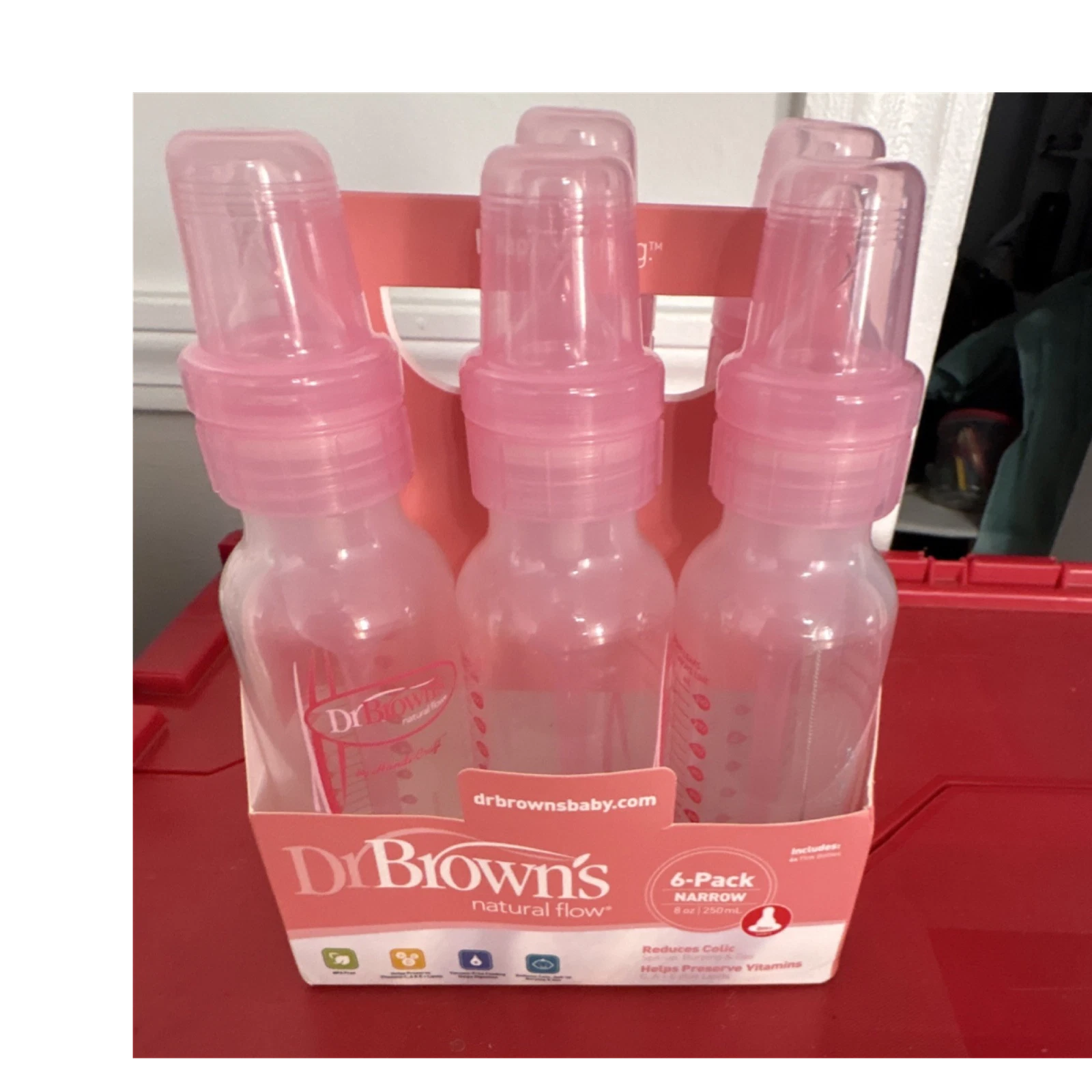 Dr. Brown's Natural Flow Narrow Neck Bottle Set Pink 6-Pack 8oz BPA-Free