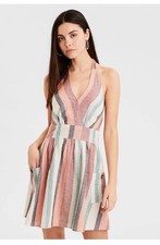 American Eagle MultiColored Stripe Serape Halter Mini Sundress Linen Size Large