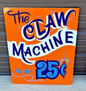 18"X24" HAND PAINTED ARCADE GAME THE CLAW MACHINE Sign Circus Amusement Park ART