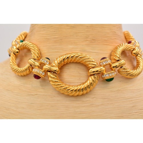 Givenchy Vintage Cabochon Choker Necklace Crystal Gold Signed 1980s AS IS Bin4B - Picture 2 of 24