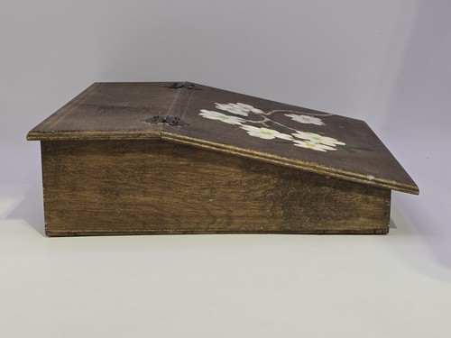 Vintage Wooden Lap Desk Writing Desk Box Slant Top Handpainted Flowers Storage - Picture 6 of 14