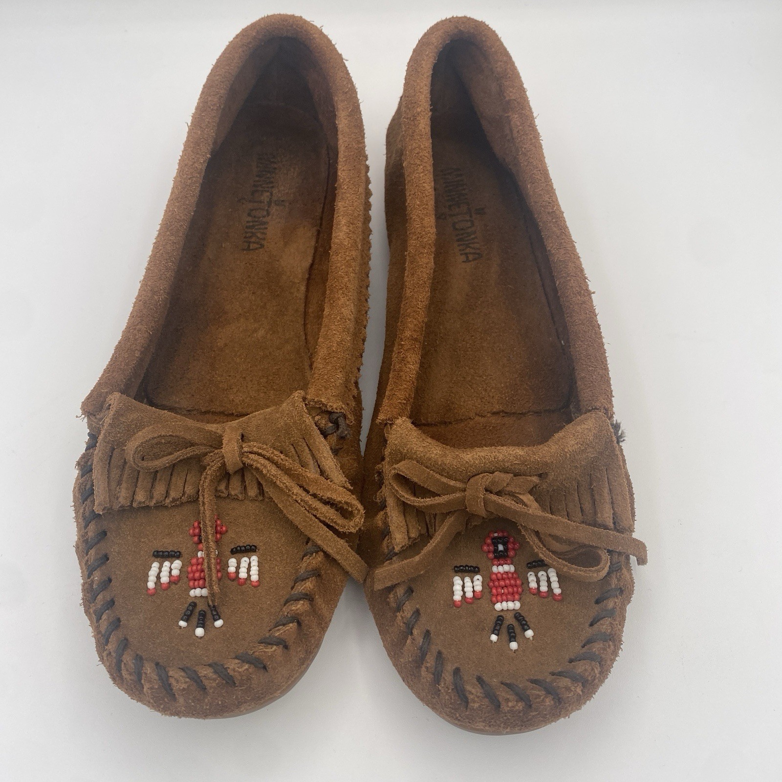 SAOLA Mocassini Minnetonka Thunderbird con perline in pelle scamosciata marrone suola rigida taglia 9