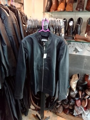 Men's Black Leather Cafe Racer Jacket S M L XL