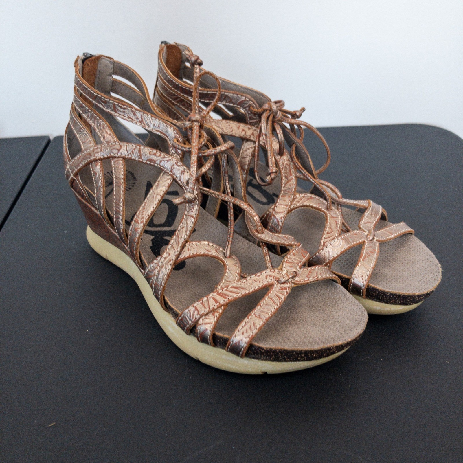 Otbt Sandals Womens 8 Brown Nomadic Gladiator Wedge Copper Greek Goddess