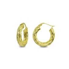 4x20mm Twist Round Click-Top Polished Gold Plated 925 Silver Small Hoop Earrings