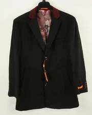 New $495 Tallia Wool Blend Overcoat Velvet Top Collar Black Flannel Men's Large