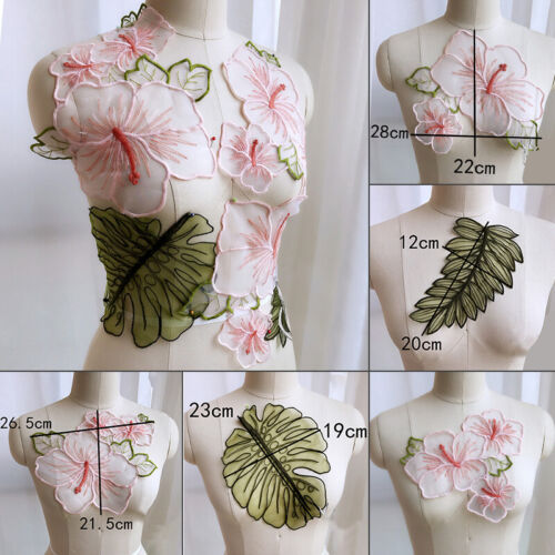 Lotus Floral Applique Patch Organza Leaf Embroidery Lace Sew on for Dress Gown - Picture 2 of 21