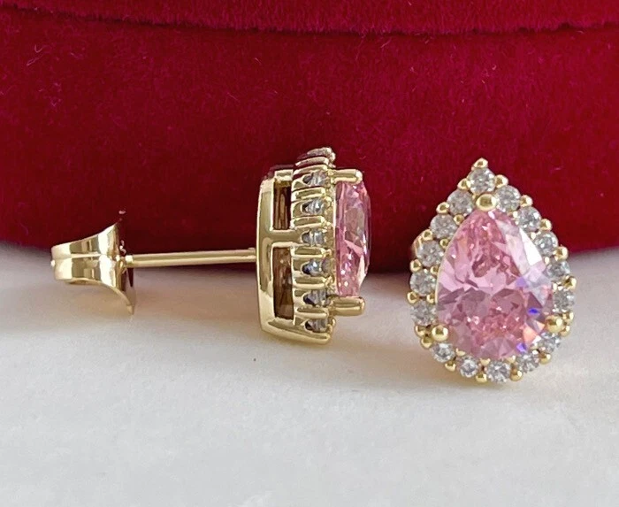 Luxus Ohrringe Ohrstecker Zirkonia Kristall Rosa 585er Gold 14K vergoldet Damen - Bild 4 von 4