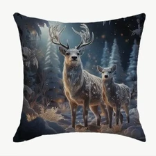 Winter Tree Deer Animals Christmas Throw Pillow Cover Winter Holiday Home Decor