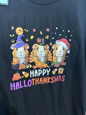 Guinea Pig Sanctuary Swag Black HalloThanksMas T-Shirt Size 3XL Dressed Up Comfy