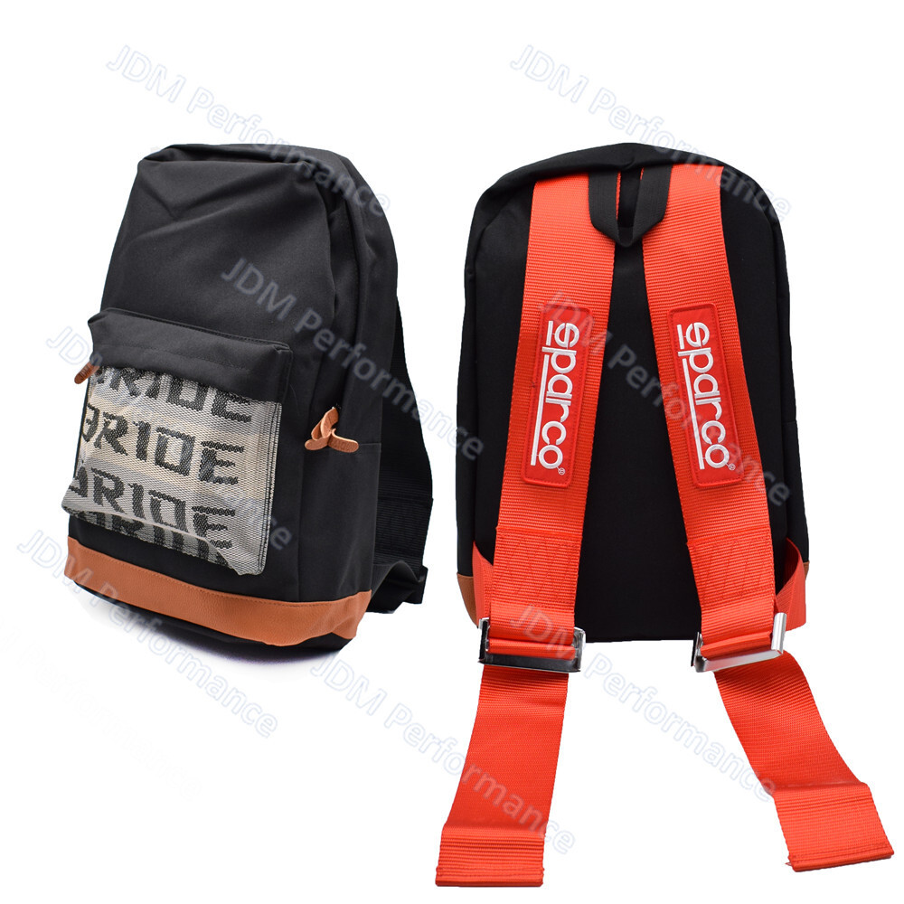 Red JDM BRIDE Fabric Racing Seatbelt Strap Backpack Shoulders Bag