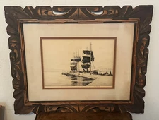 MARTIN HARDIE (1875-1952) Original Etching- Nautical Ship Maritime, Carved Frame