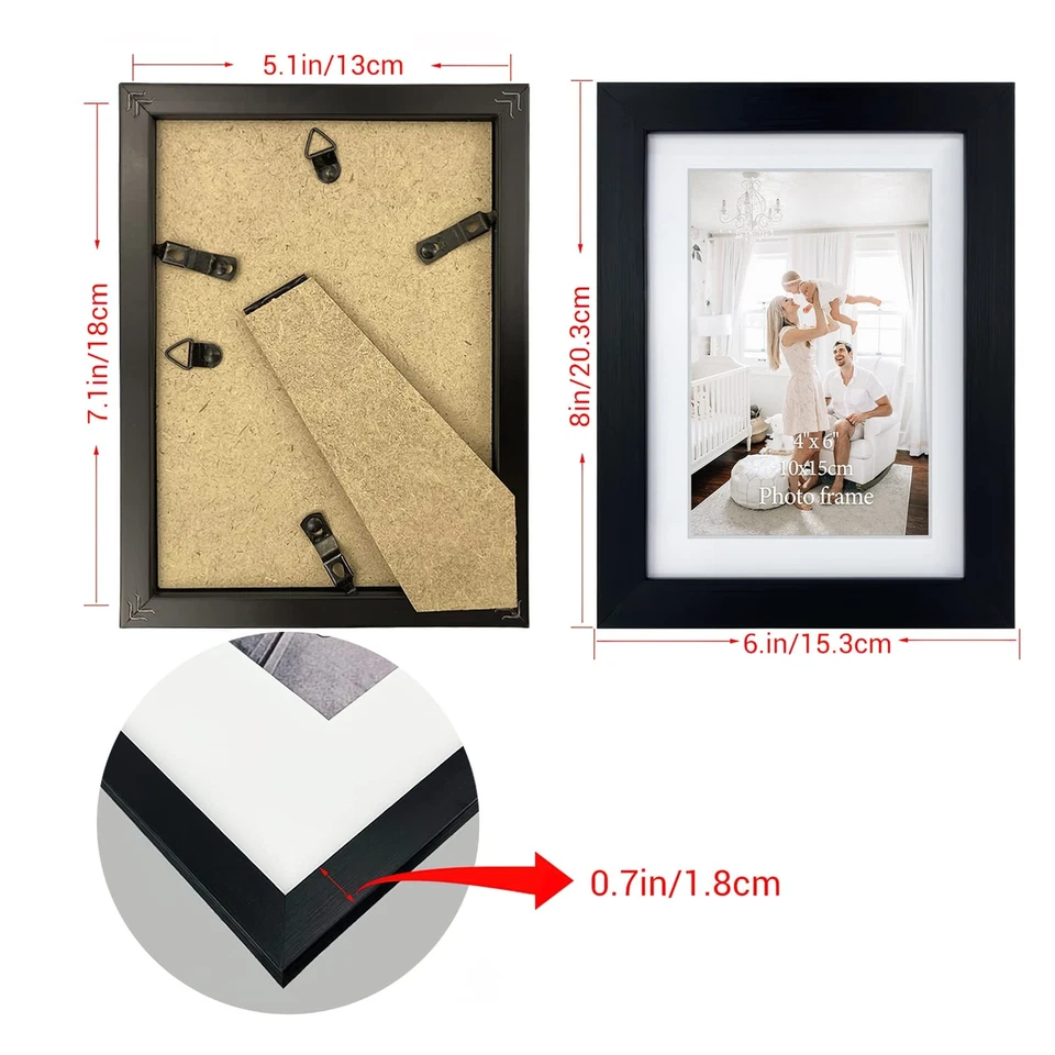 8 Stück Bilderrahmen Set 10x15 cm mit Passepartout Schwarze Fotorahmen ohne P... - Bild 2 von 4