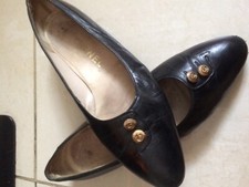 Vintage Chanel Black Lambskin Leather Gold CC Button Flats 8.5
