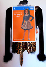Leopard Cat Girls Child Halloween Costume w/ Ears Tail Fur Trim New sz 10-12 L