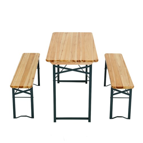 4FT 3pcs/Set Wooden Table and Bench Set For Kitchen Breakfast Outdoor Furniture - Picture 6 of 13