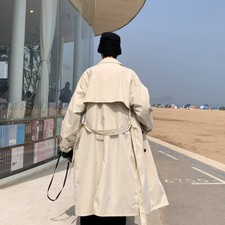 Herren Lang Trenchcoat Jacke Doppelreihig Mit Gürtel Knopf Windschutz