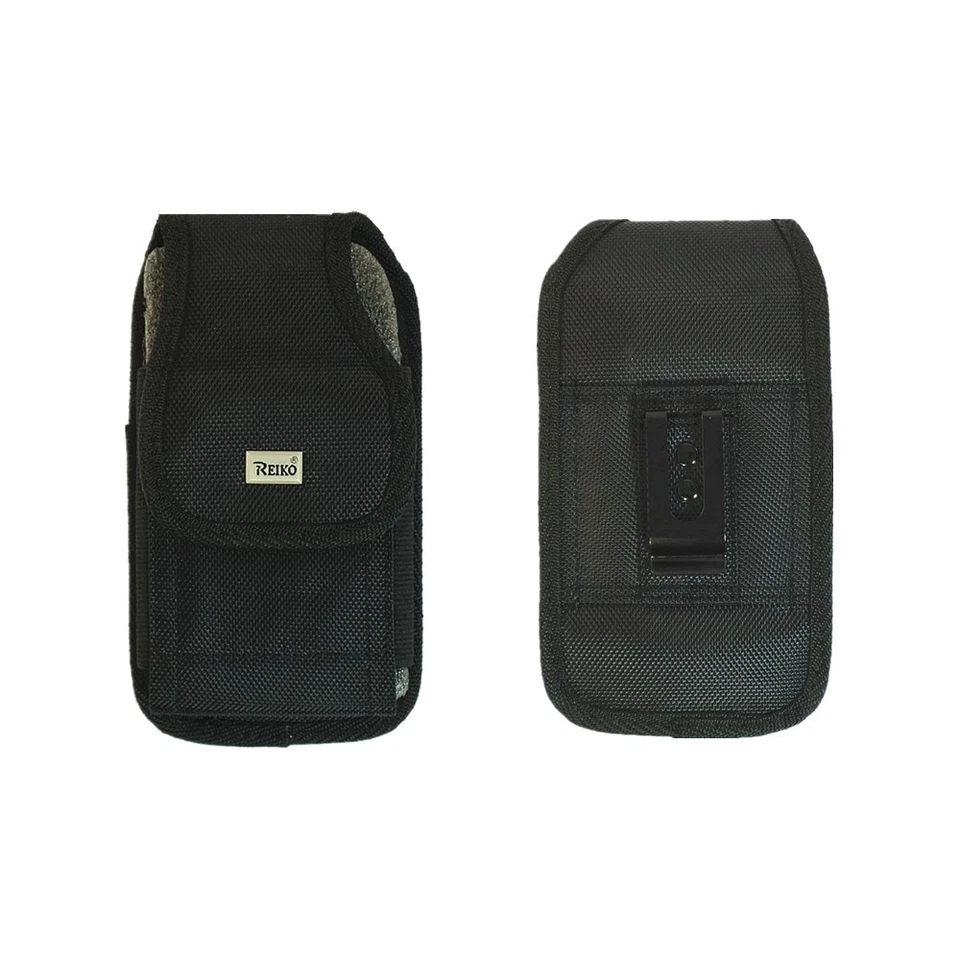 Funda resistente de nailon vertical negra Reiko gancho y bucle para teléfonos grandes Foto 3 de 4