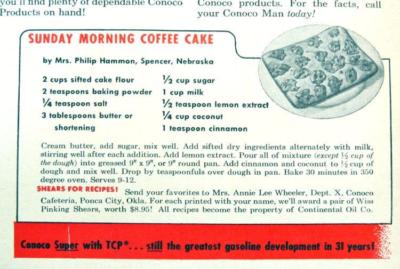 Original 1956 Conoco Recipe Ad Endorsed Mrs Philip Hammon, Spencer Nebraska