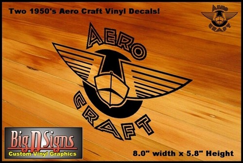 50's Aero Craft Boats Vinyl Decal Set 8.0" x 5.8" Vintage Replica (Qty 2)