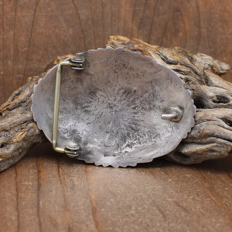 Vintage Southwest Stamped Sterling Silver with Round Turquoise Stone Belt Buckle - Image 4 of 4