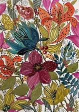 7X10” Original Watercolor Pamela Wilhelm Whimsical Fantasy Floral Teal Gold Pink