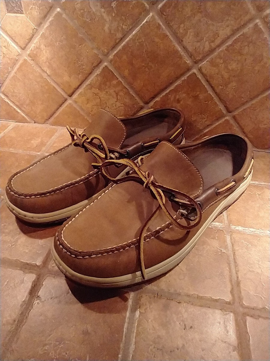 Nice! Orvis Brown Leather Boat Shoes Moccasins Slip On  display picture 1