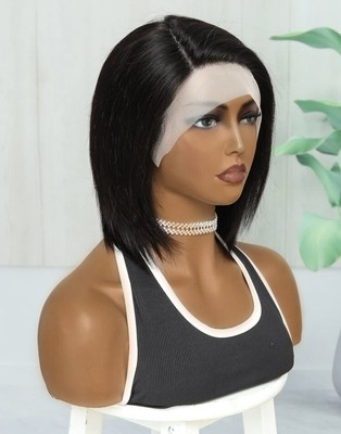 Perruque Courte Femme - Cheveux Humains Brun Foncé - Coupe Carré Pixie 20cm - Neuf