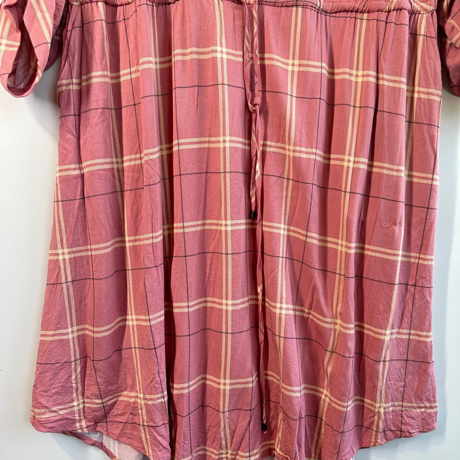 VETEMENTS Abito Camicia Torrid Mini Challis Plaid Rosa Taglia 1 Zip Frontale Viaggio Boho Nuovo senza etichette