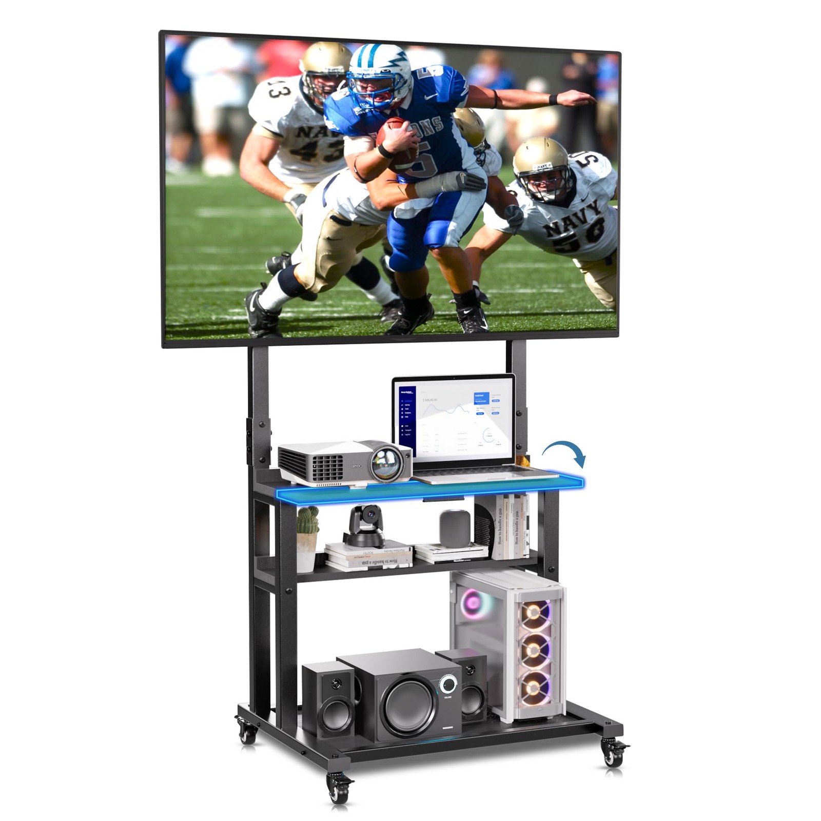 With Foldable Table, Tilt & Height Adjustable Rolling Tv Car...