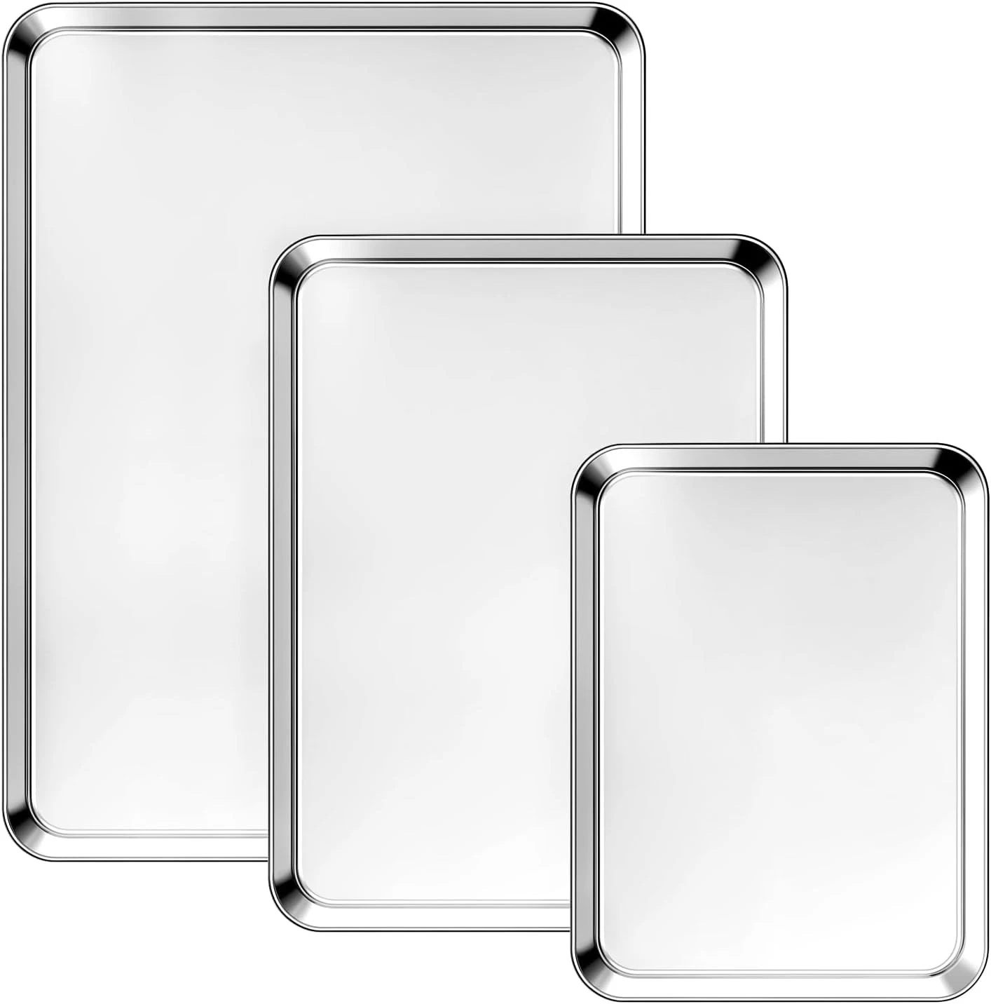 Stainless Steel Baking Sheet Pan Set 3 Pack Cookie Sheets Baking Heavy Duty