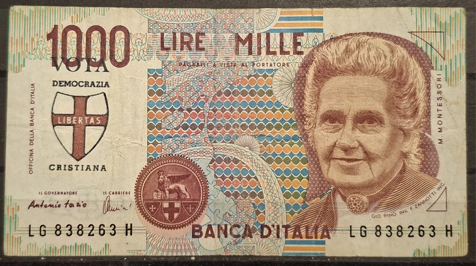 REPUBBLICA BANCONOTA LIRE 1000 CON TIMBRO VOTA DEMOCRAZIA CRISTIANA VEDI... - Bild 1 von 2
