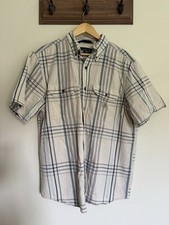 Carhartt Men's Loose Fit Short Sleeve Button Down Shirt Blue White Plaid Size L
