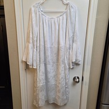 Cato Plus Size 18/20W White Floral Burnout Tiered Off Shoulder Bell Sleeve Dress